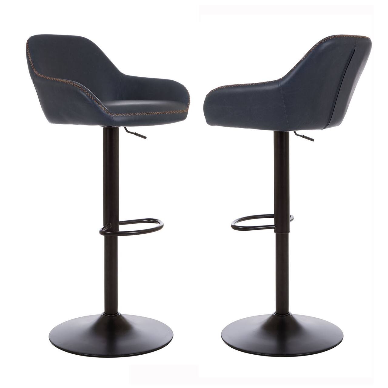 Glitzhome® Mid-Century Leatherette Gaslift Adjustable Swivel Bar Stool Set
